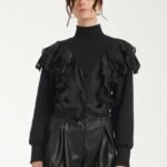Sweatshirt With Ruffle Trimming In Black