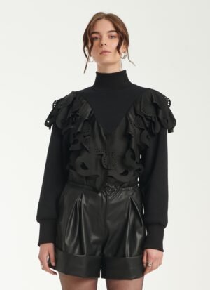 Sweatshirt With Ruffle Trimming In Black