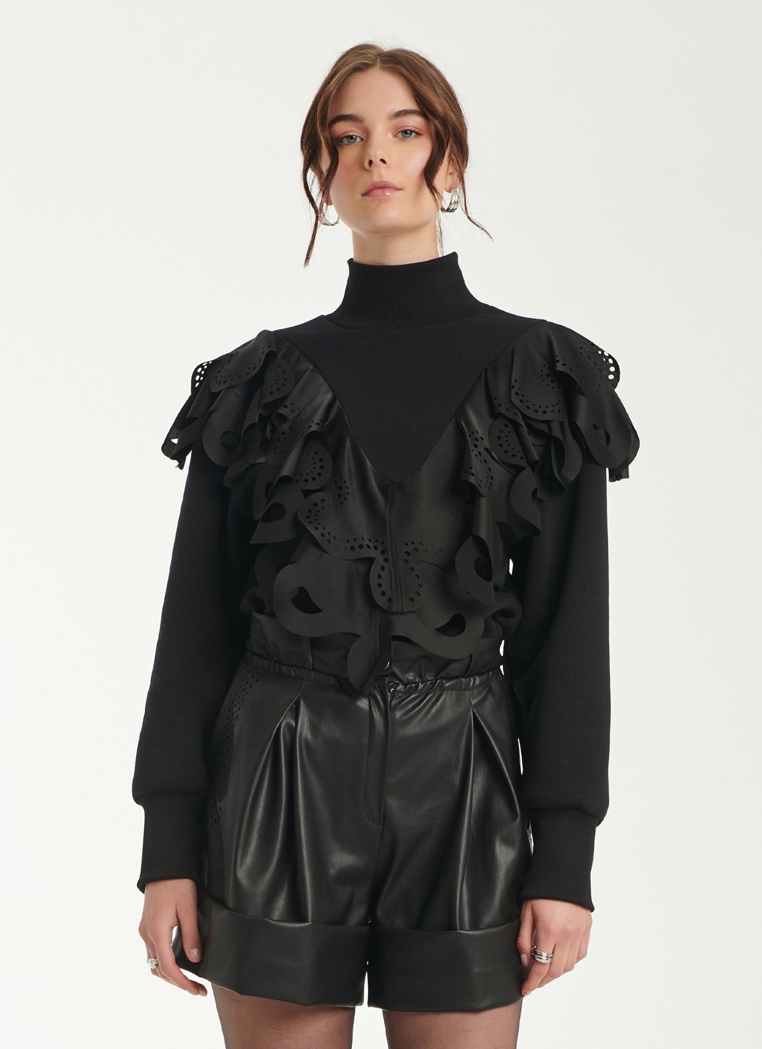 Sweatshirt With Ruffle Trimming In Black