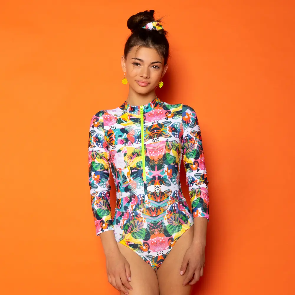 Παιδικό ολόσωμο μαγιό με μακριά μανίκια και φερμουάρ μπροστά