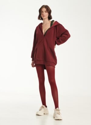 Hooded Jacket With Zippers In Burgundy