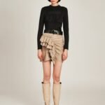 Mini Skirt With Draped Ruffles In Beige