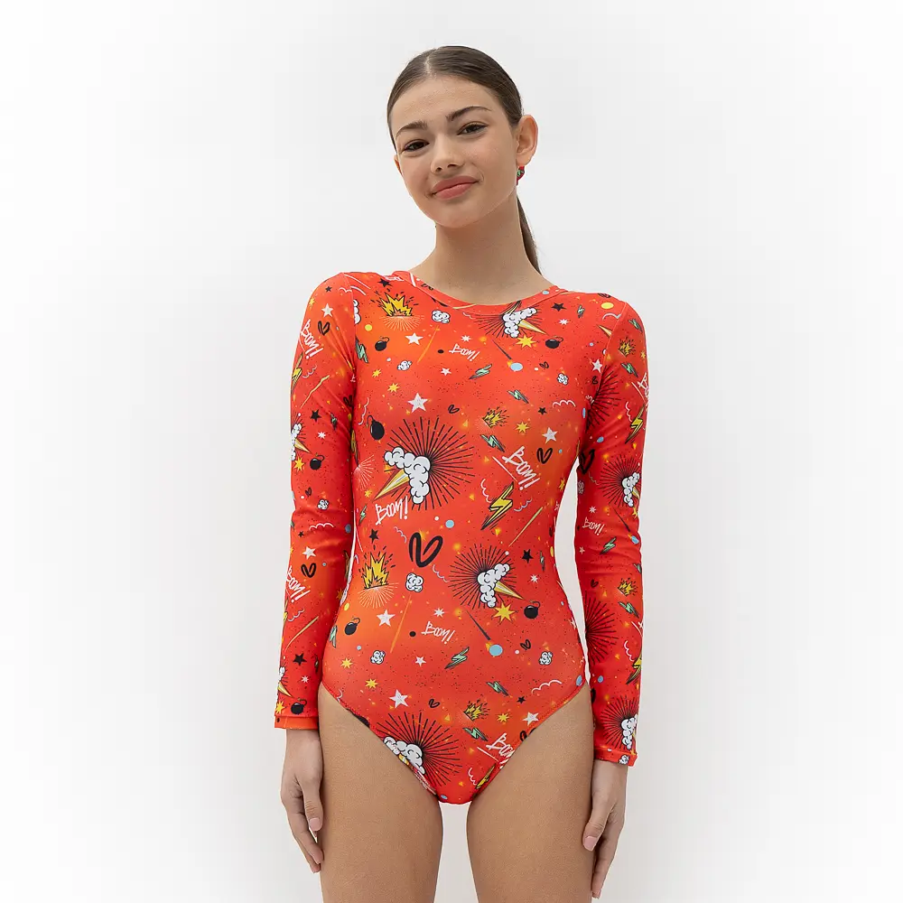 Κορμάκι γυμναστικής με μακρύ μανίκι και ανοικτή πλάτη