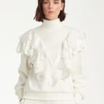 Sweatshirt With Ruffle Trimming In White