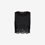 Cropped Tank Top with Laser-Cut Print around Hem in Black