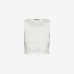 Cropped Tank Top with Laser-Cut Print around Hem in White