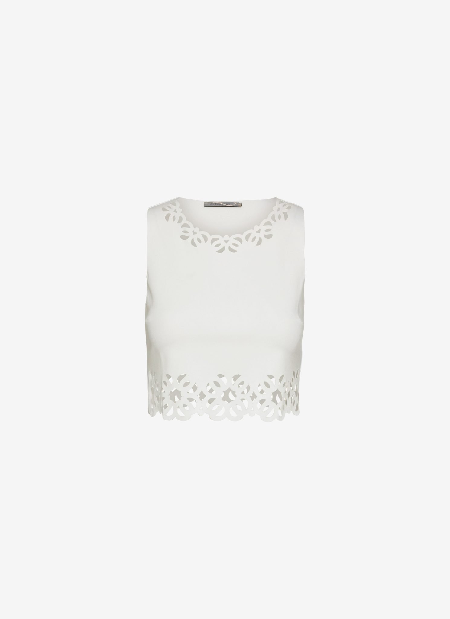 Cropped Tank Top with Laser-Cut Print around Hem in White