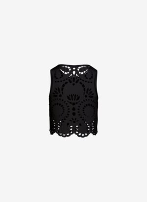 Cropped Tank Top with Laser-Cut Print on the Back in Black